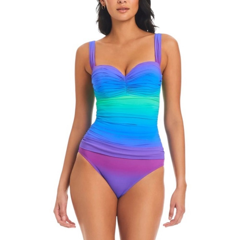 Bleu Rod Beattie Heat Of The Moment Shirred Bandeau‎ One-Piece Swimsuit 8 New